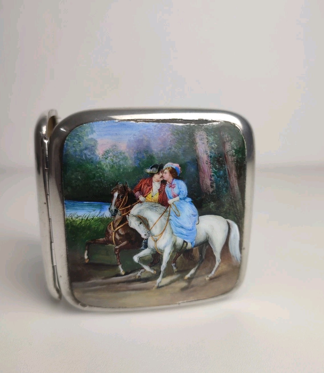 Antique Austrian Silver Cigarette Case Enamel Painting - Johann Rothbauer