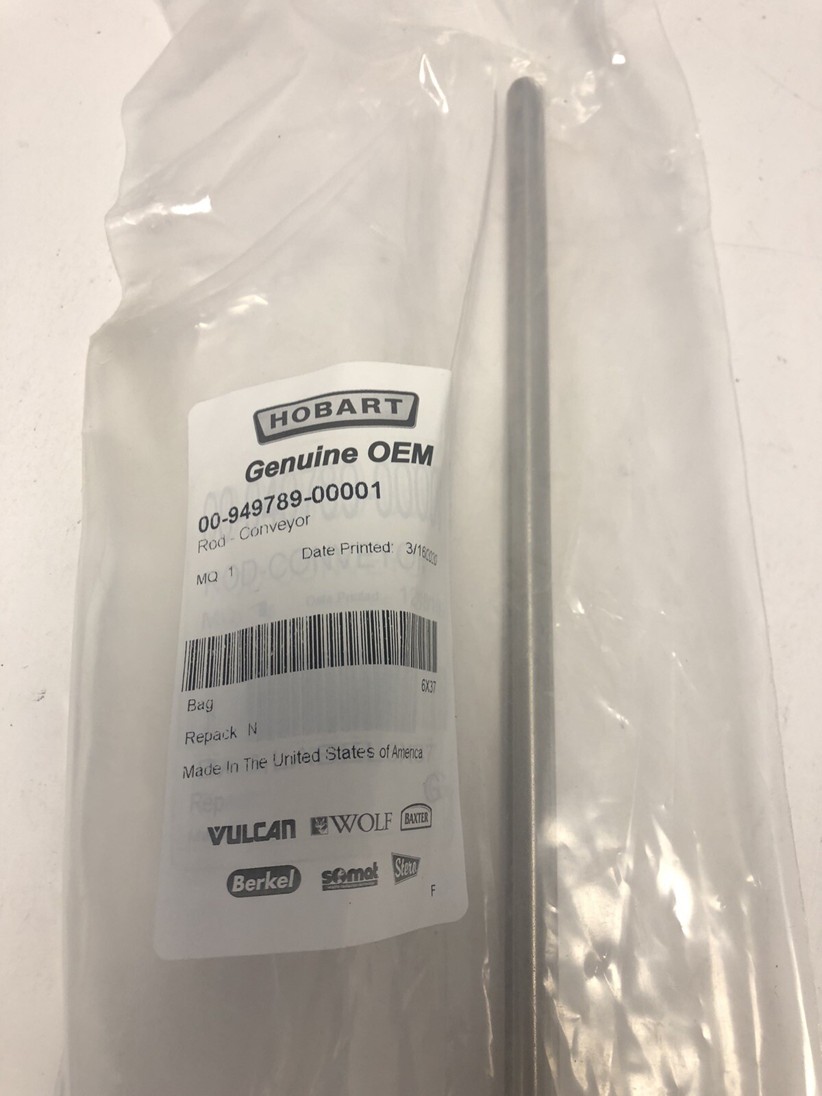 Hobart 00-949789-00001 Rod - Conveyor - Free Shipping + Genuine OEM 29.5”