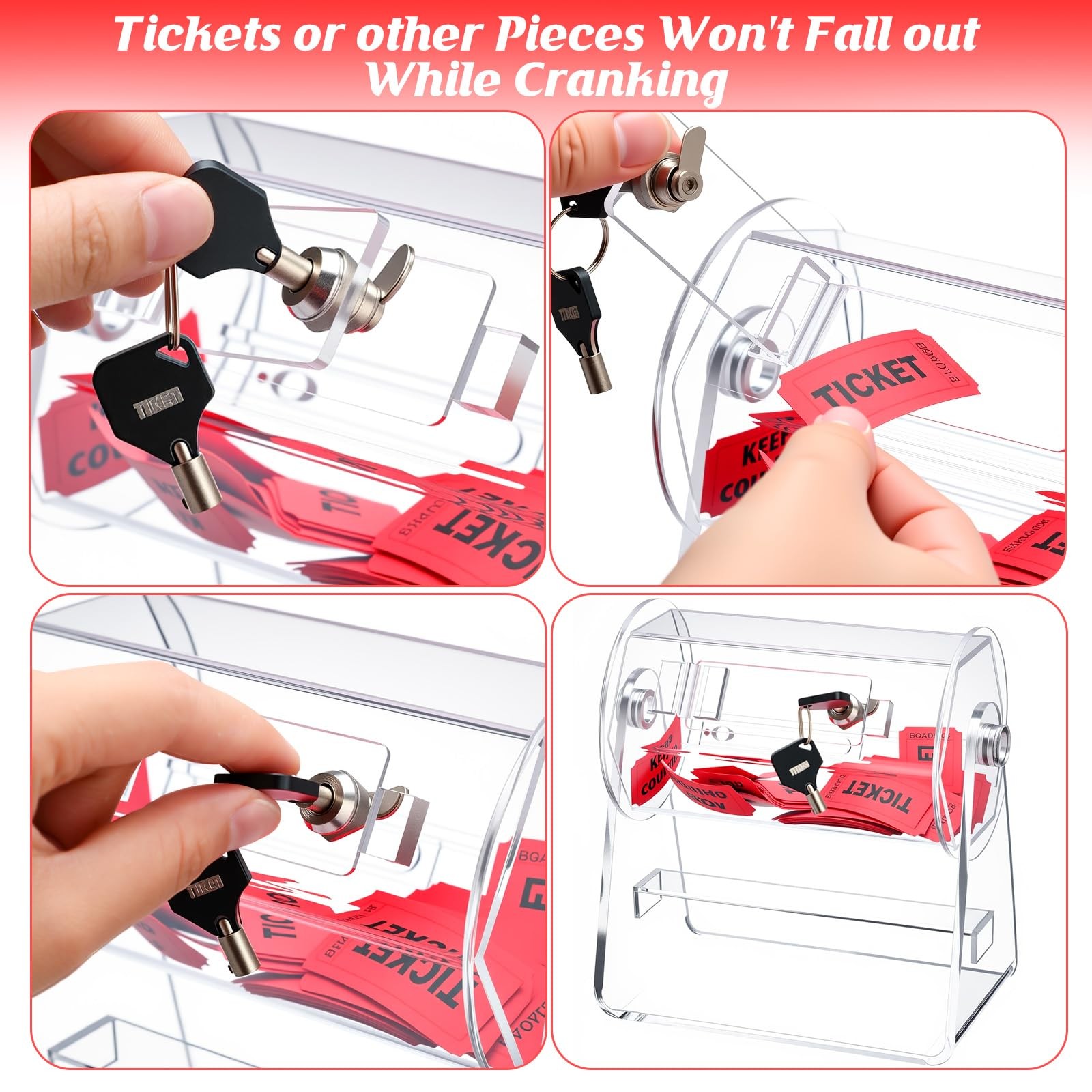 Acrylic Raffle Drum, Clear Raffle Ticket Box Drum Spinner Cage with 1000 Tick...