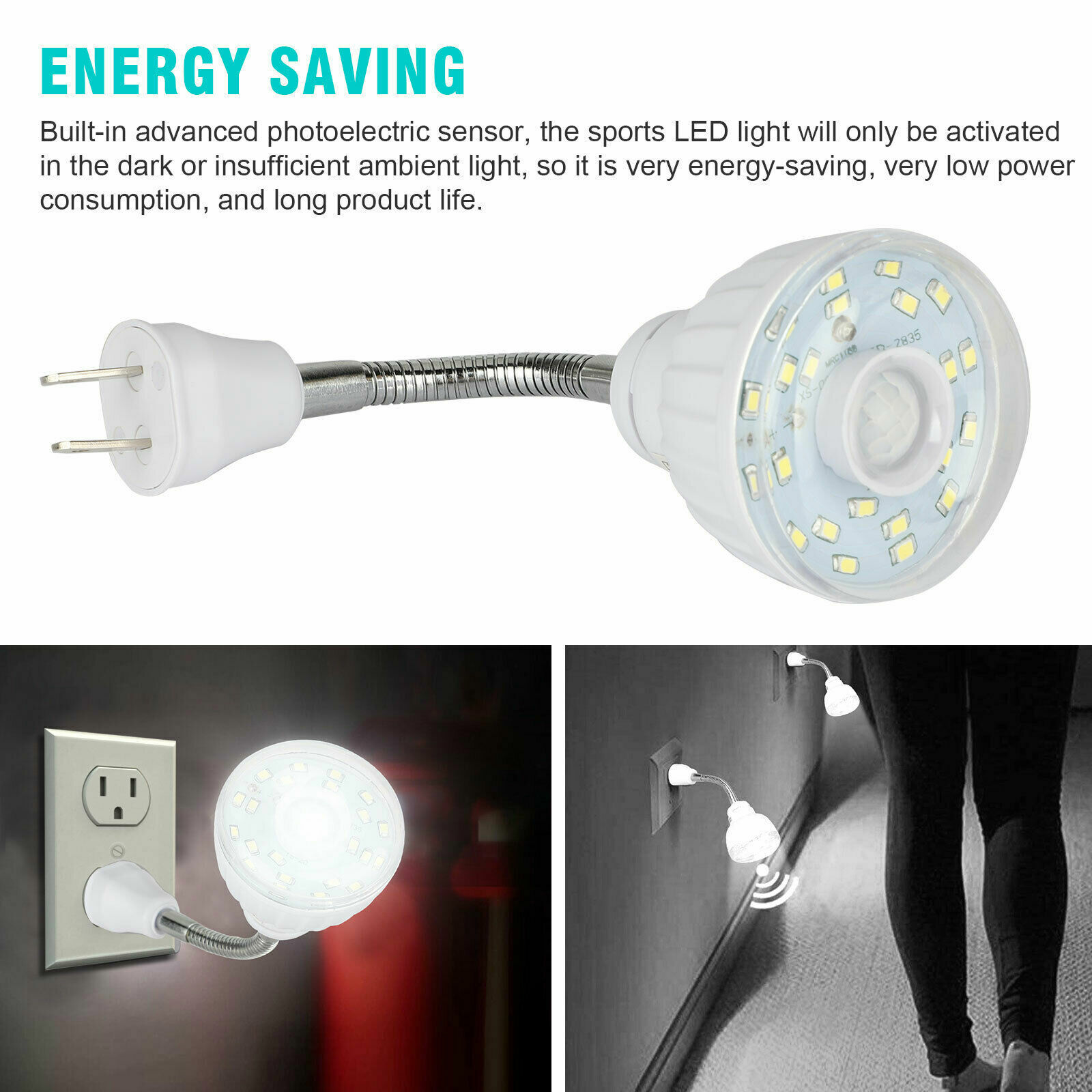 LED Sensor Night Light Motion-Activated AC Outlet Plug-In Wall Stair Lamp Indoor