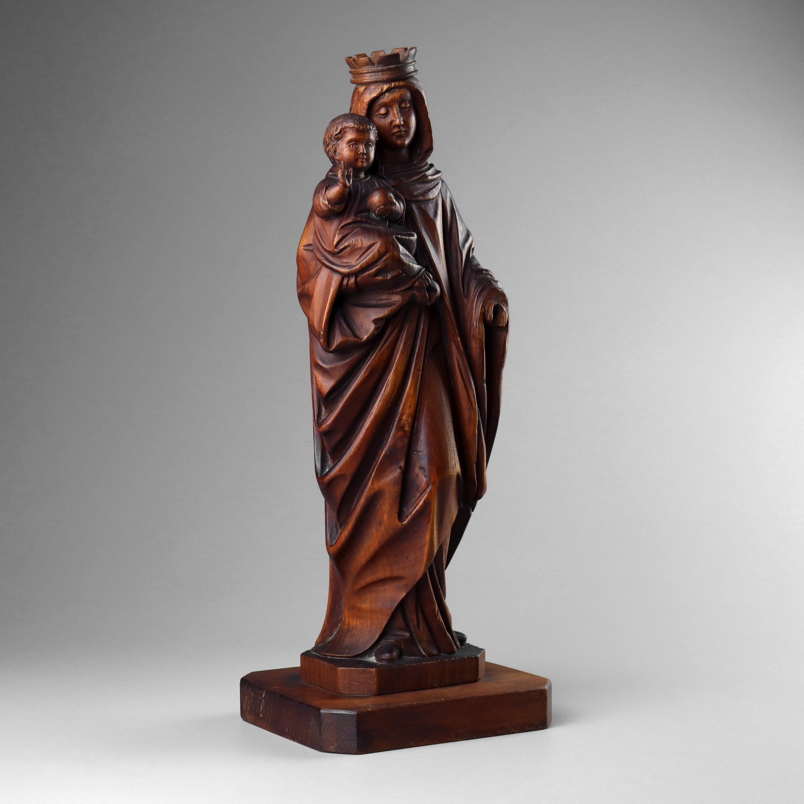 Antique 19th Century Carved Wood Virgin Mary Madonna & Child Statue Sculpture