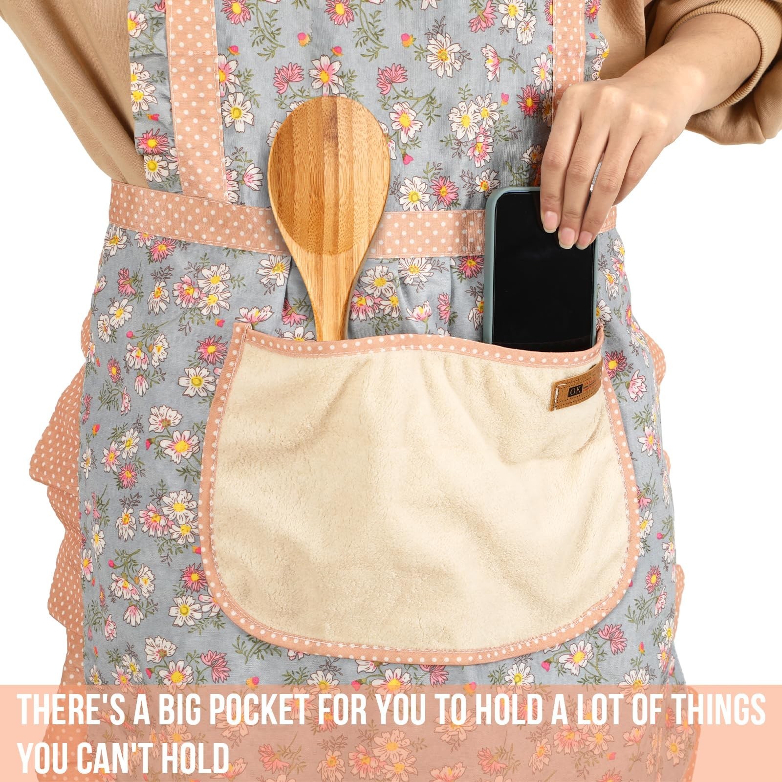 AUGSUN 2Pcs Women Aprons with Pockets, Girls Floral Apron with Big Pocket Bak...