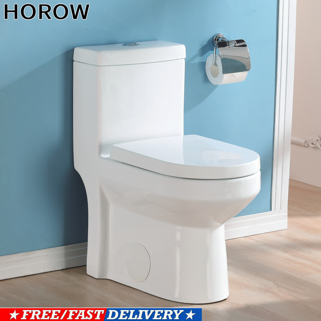 HOROW One Piece Toilet Bathroom Compact 0.8/1.28 GPF Dual Flush With Soft Seat