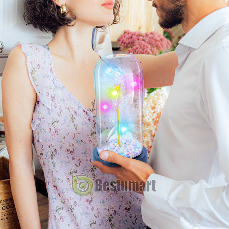 Forever Galaxy Rose Flower In Glass Dome LED Light Eternal Gift Valentine's Day