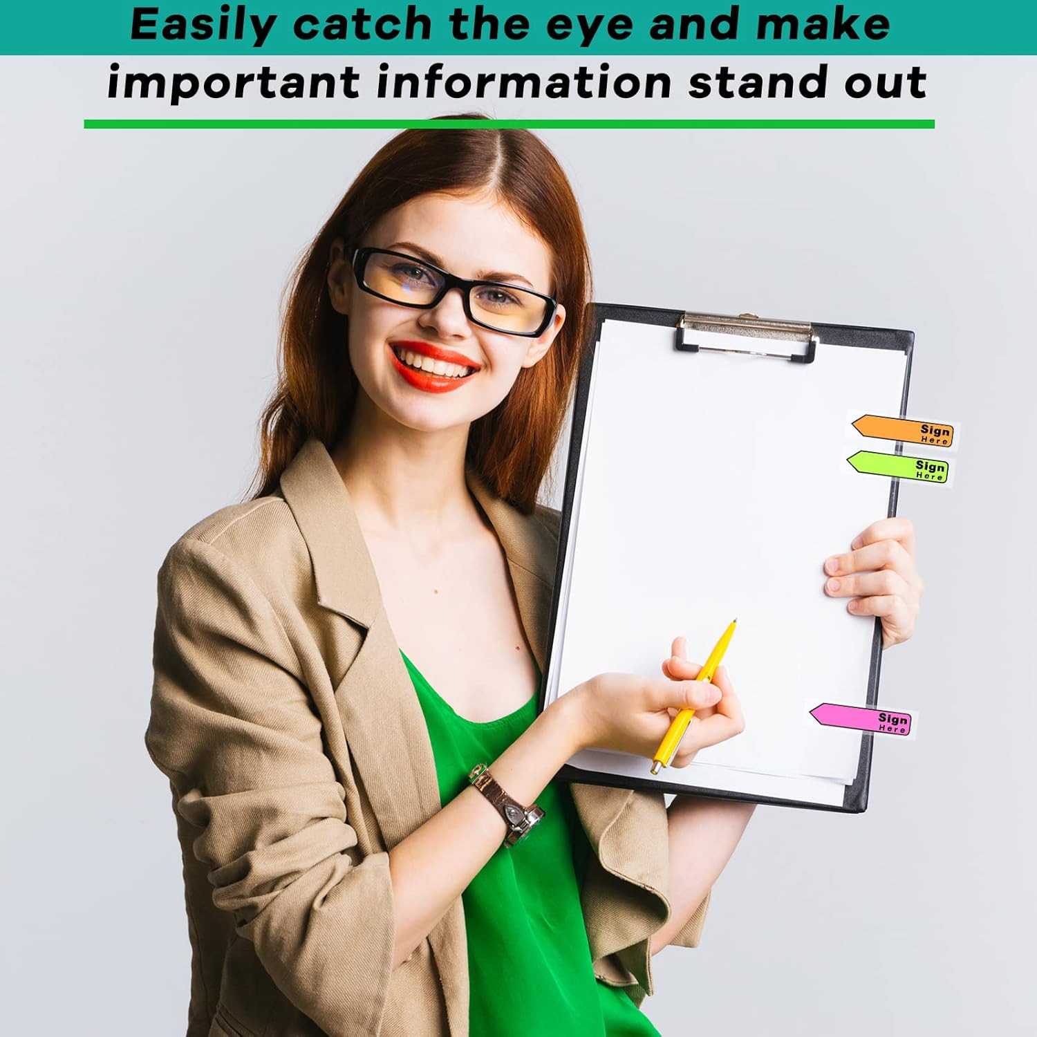 Colored Sign Here Tabs - 600 Self-Stick Flag Stickers with Dispenser