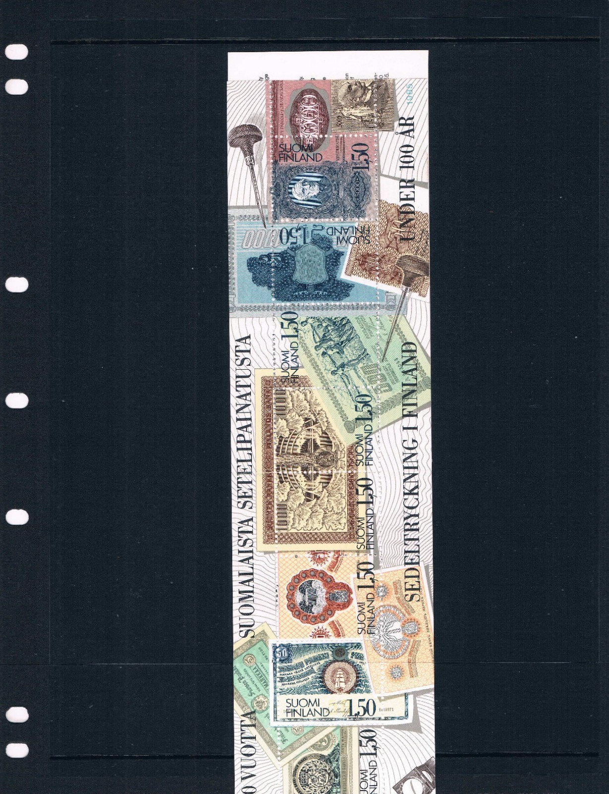 $6.00 Scott Value - 1986 FINLAND Banknotes s/s Currency 100 Years CV MNH NH UMM