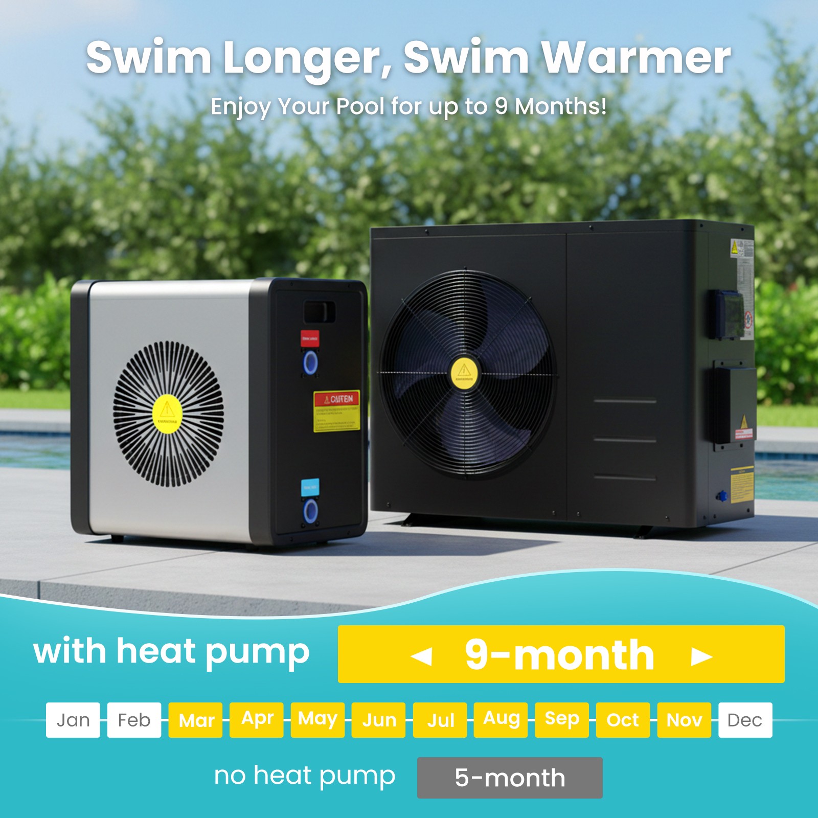 Electric Swimming Pool Heater & Cooler Inverter Heat Pump 17,060 BTU 5,000 Gal