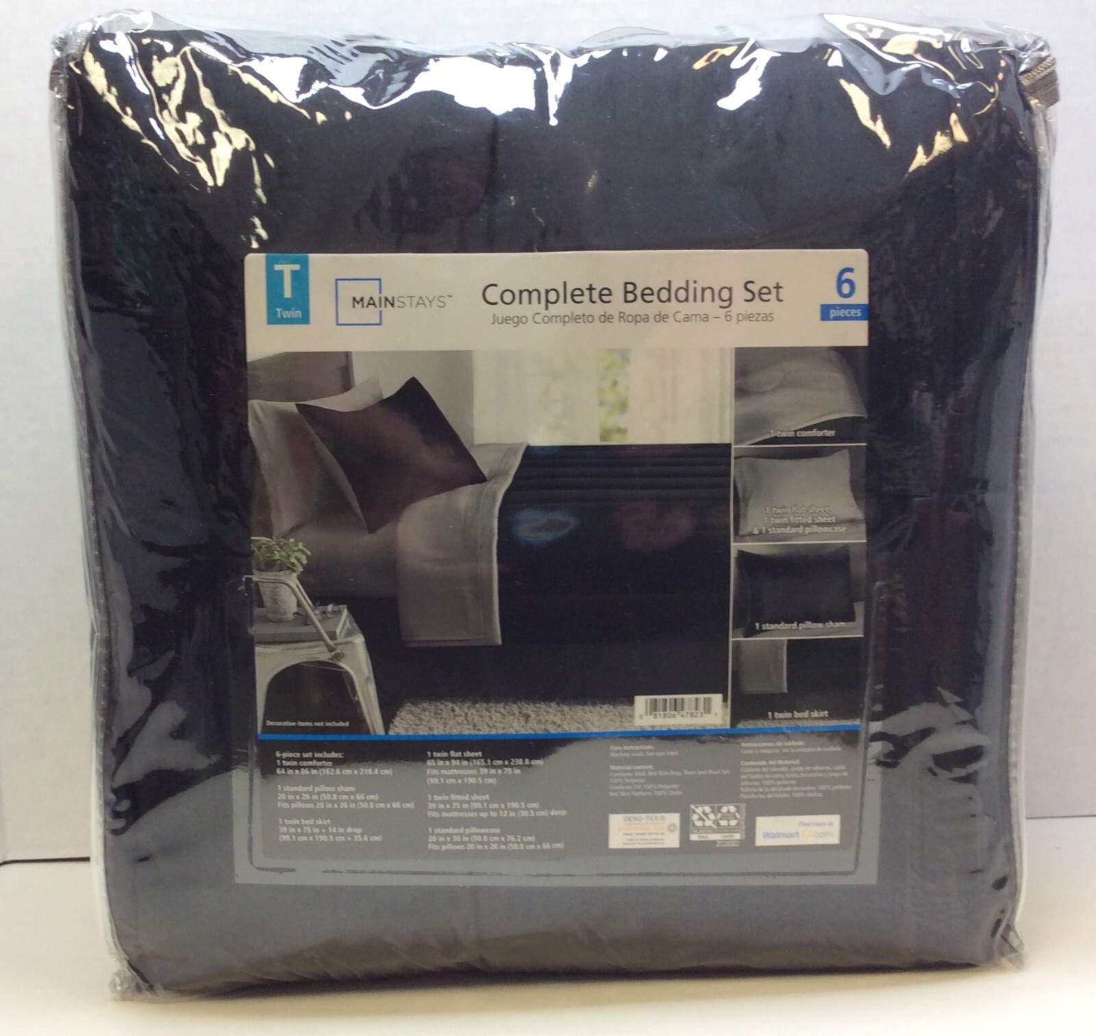 Mainstays Complete Bedding Set Twin 6 Pieces Black Gray Free Shipping
