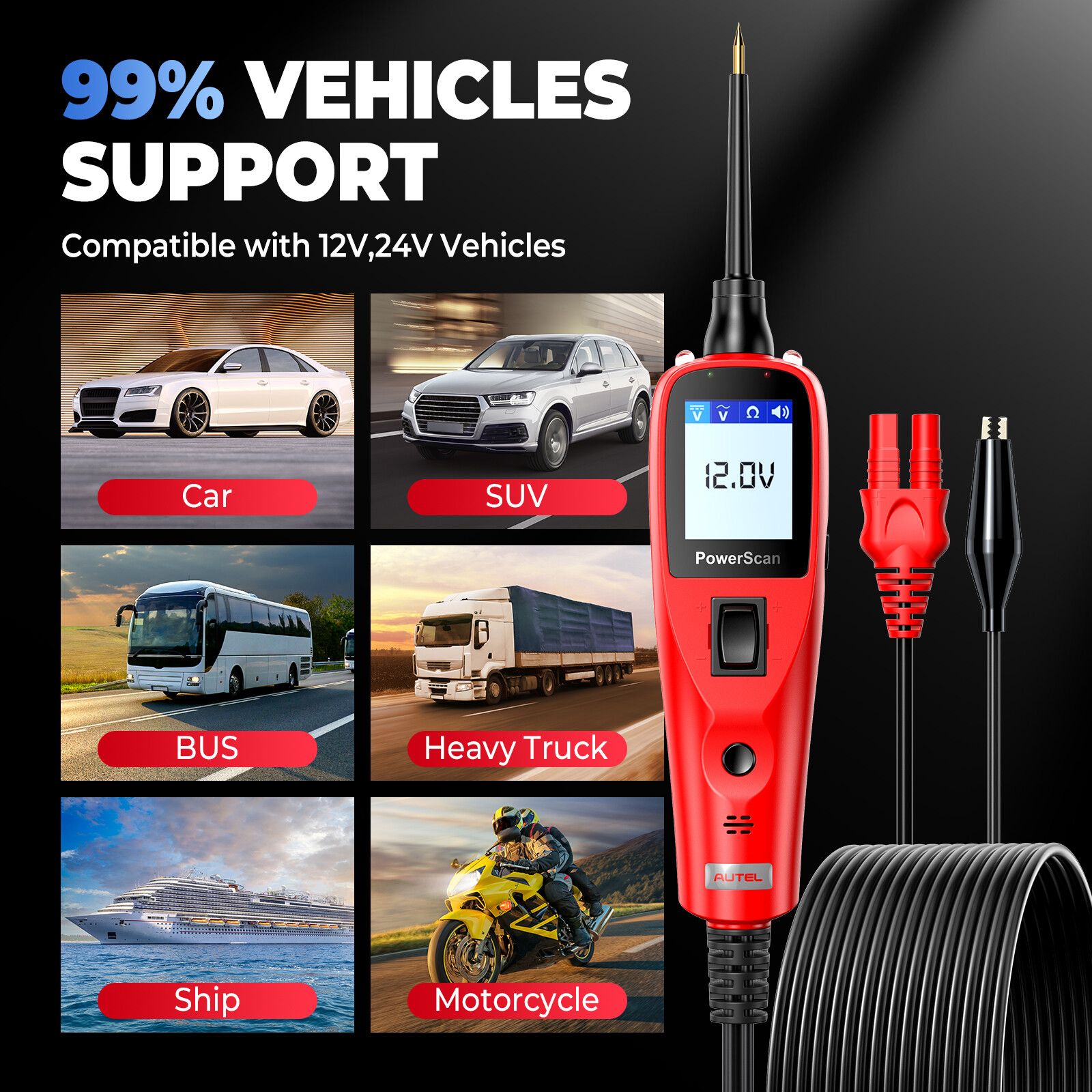 Autel Circuit Tester PowerScan Circuit Probe Tool 12-24V Electrical Short Open