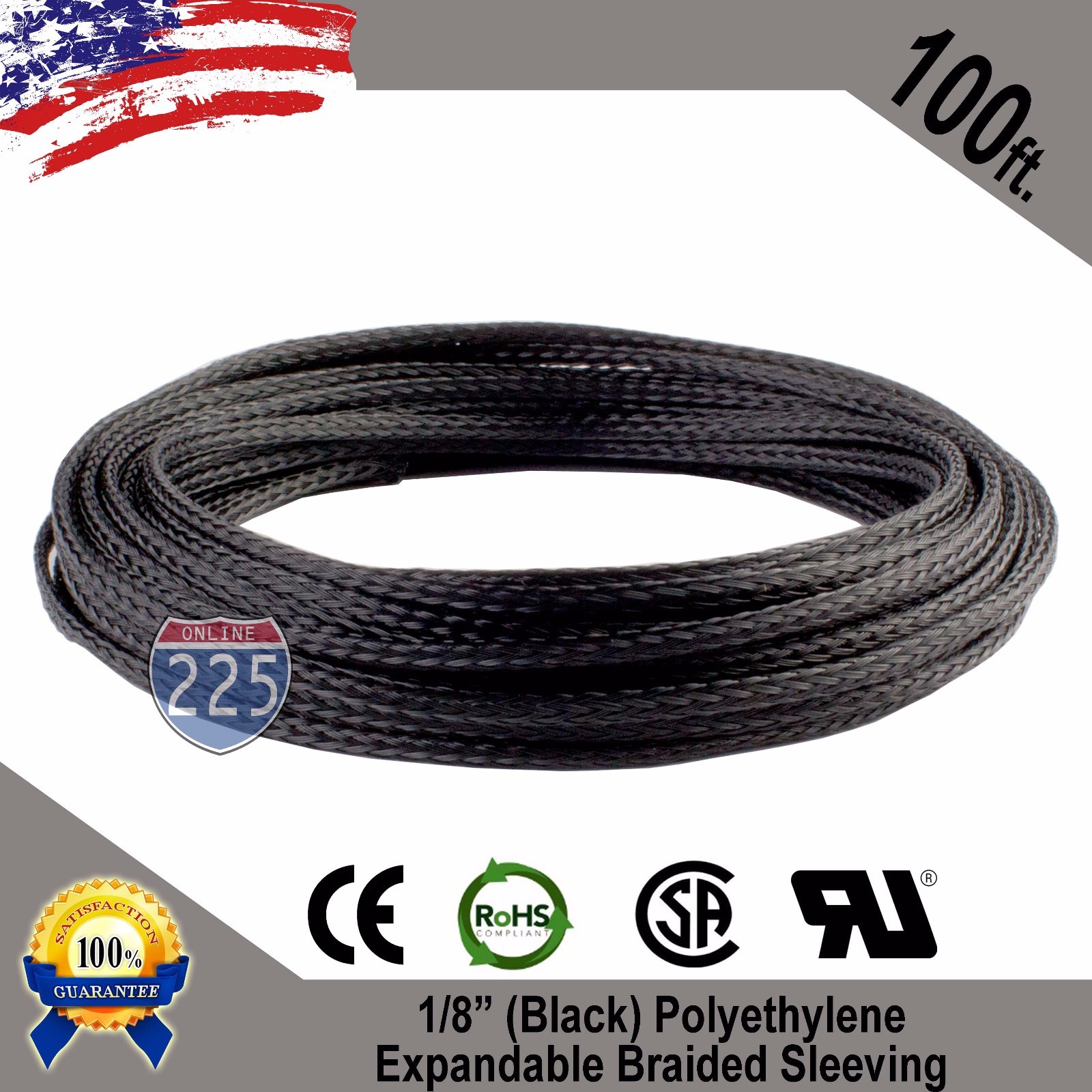 100 FT 1/8" Black Expandable Wire Cable Sleeving Sheathing Braided Loom Tubing