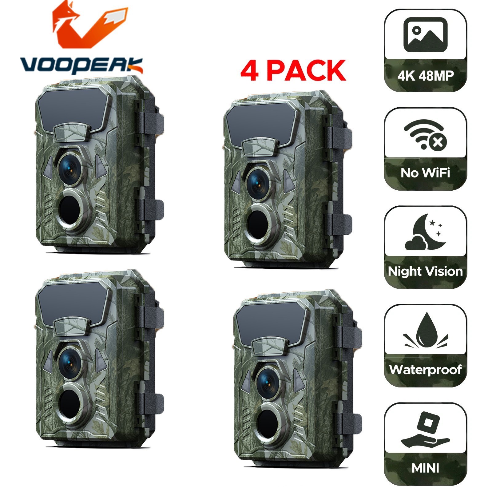 4 Pack Campark Mini 48MP Game Trail Deer Camera 4K Wildlife Hunting Game Cam