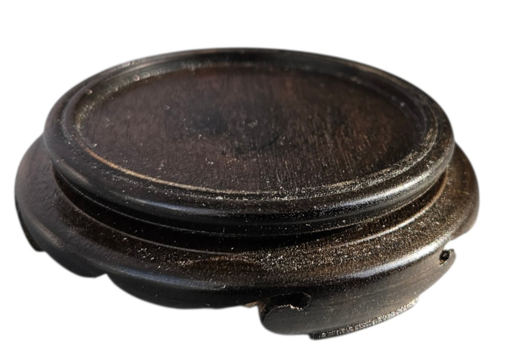 Vintage Chinese Wood Display Stand Small 2" Round Carved Wooden Riser Vase Base