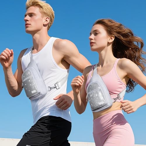 Sling Bag for Women Men, Glitter Crossbody Bags, Cute Mini Silver Bling Sparkly