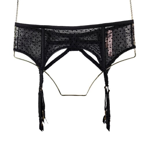 VICTORIA'S SECRET Dream Angels Black Floral Lace Garter Belt Womens M-L NEW