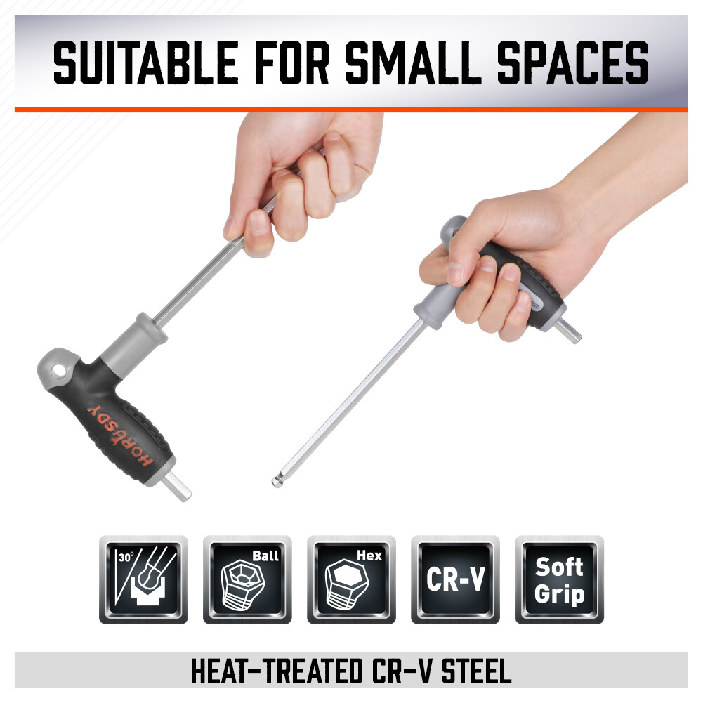 SAE & Metric T Handle Allen Wrench Ball End Hex Key Set w/Storage Stand Long Arm