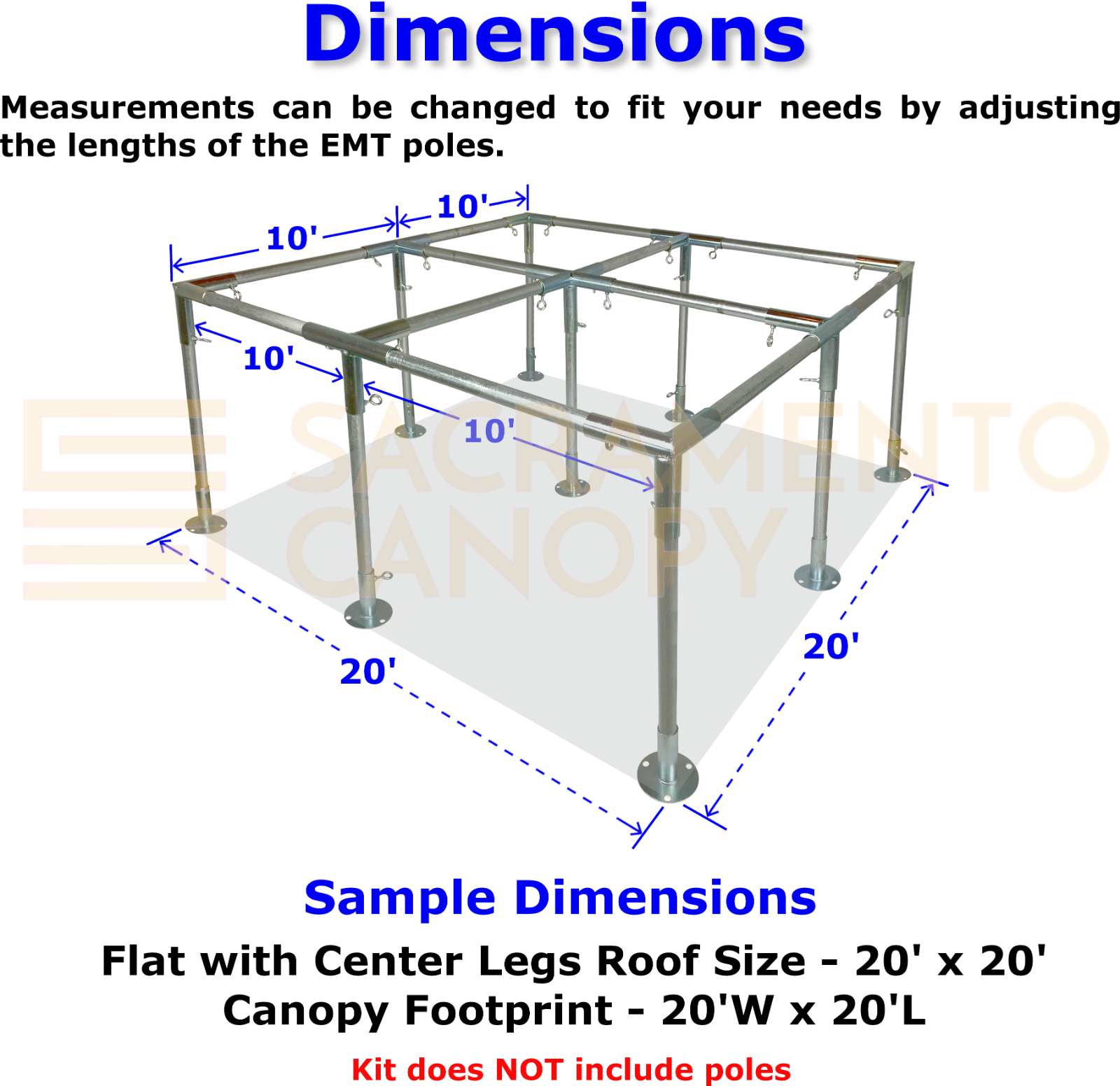 20' Wide Flat Roof Canopy Fittings Kits, DIY Metal 1" EMT Carport Frame Parts