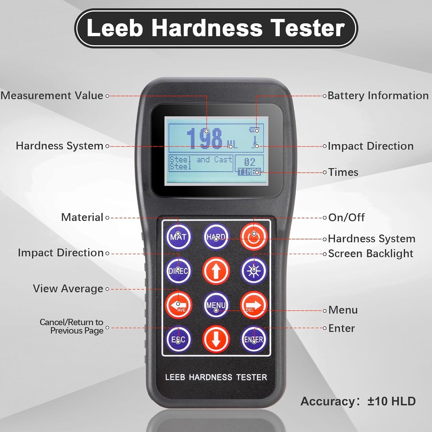 Portable Leeb Hardness Tester 7-in-1 Metal Hardness Meter with Calibration Block