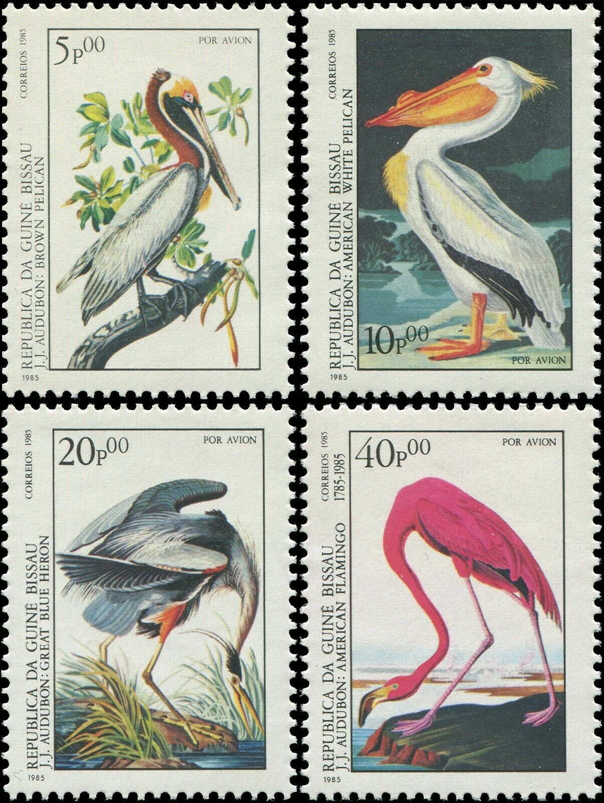 BIRDS Guinea Bissau Scott #C50 - C53 MINT NEver Hinged 1985 Audubon Flamingo etc