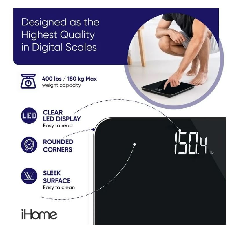 Digital Battery Powered Bathroom Scale 397 lbs FSA and HSA Eligible, Black