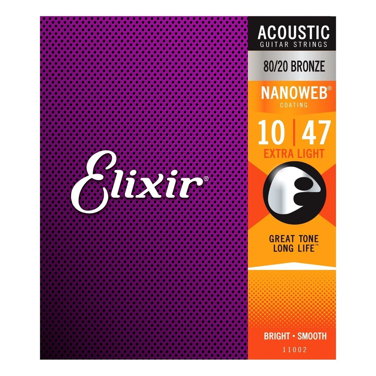 Elixir 11002 Nanoweb Coated 80/20 Bronze Acoustic Guitar Strings gauges 10-47 AN