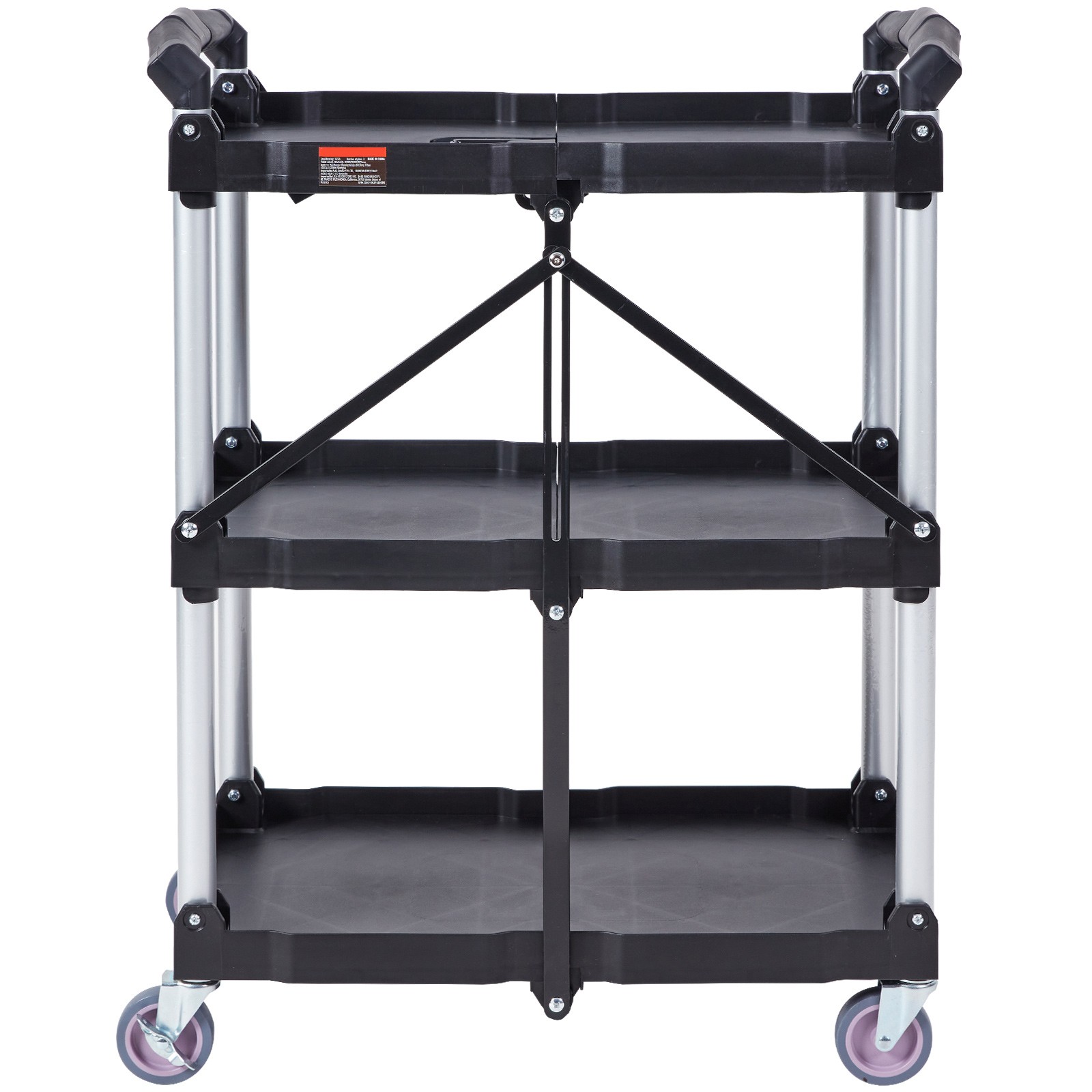 Uimoso Foldable Utility Service Cart 3 Shelf 165LBS with Swivel Lockable Wheels