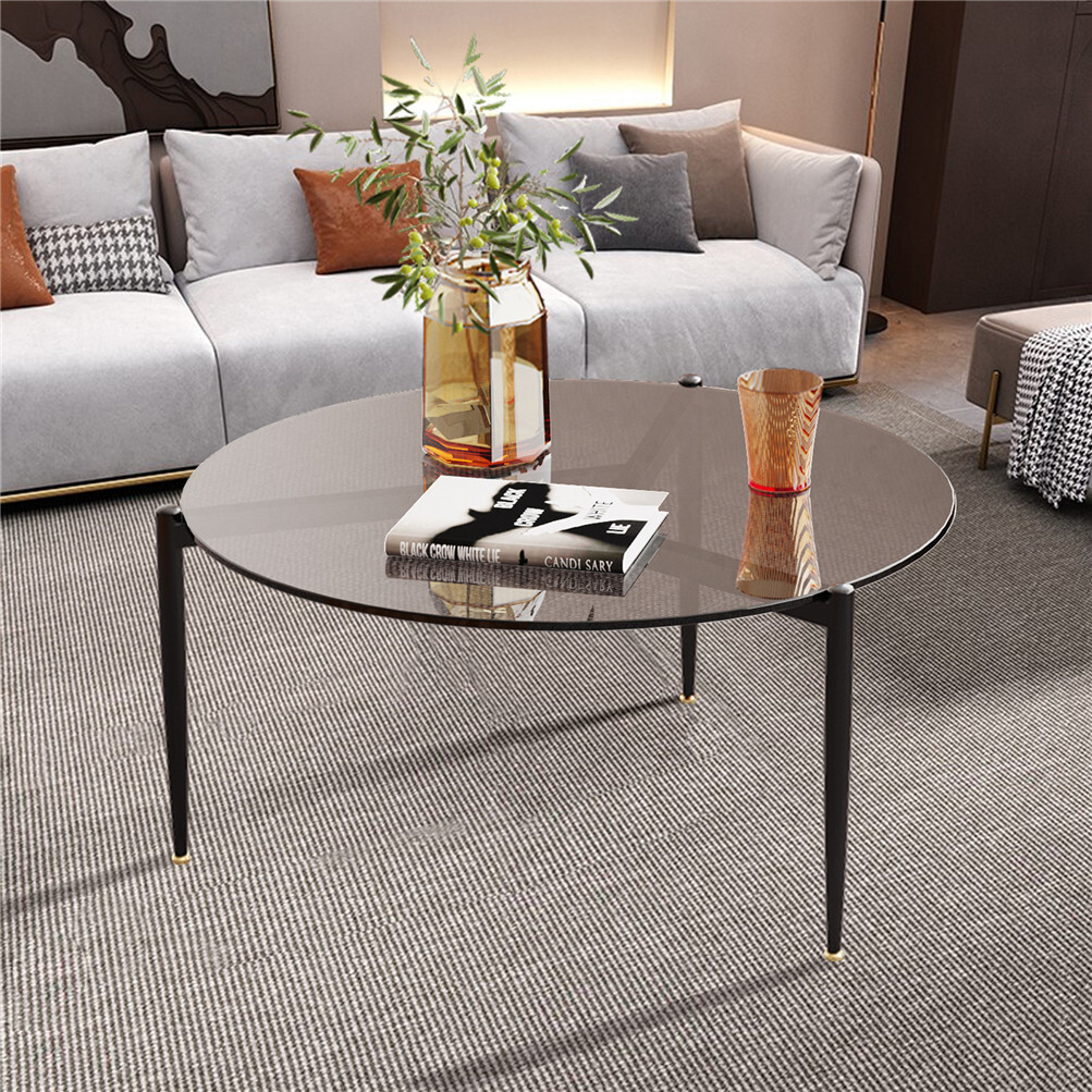 2 Size Modern Art Glass Top Coffee Table Round End Table Sofa Side Accent Tables