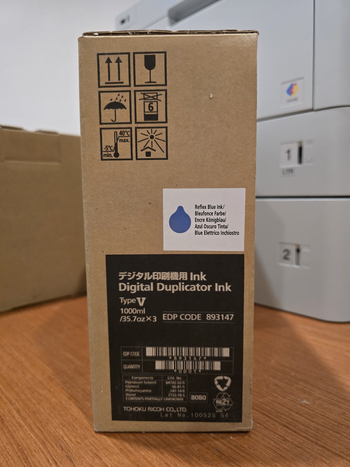 Carton of 3 Ricoh EDP 893147 Ink Type VII Digital Duplicator Ink Blue