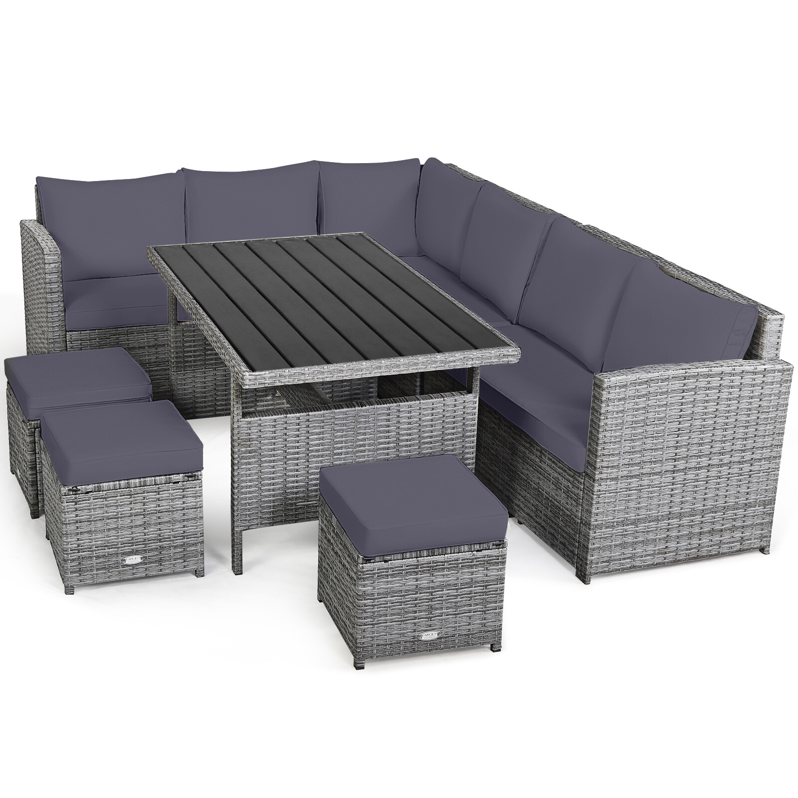 7PCS Rattan Patio Sectional Sofa Set Conversation Set w/ Grey Cushions