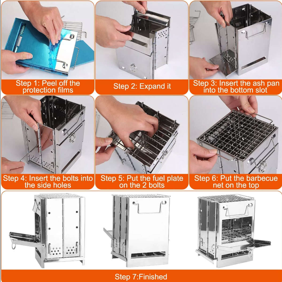 Portable Folding Stainless Steel Stove Outdoor Camping BBQ Wood Burning Stove