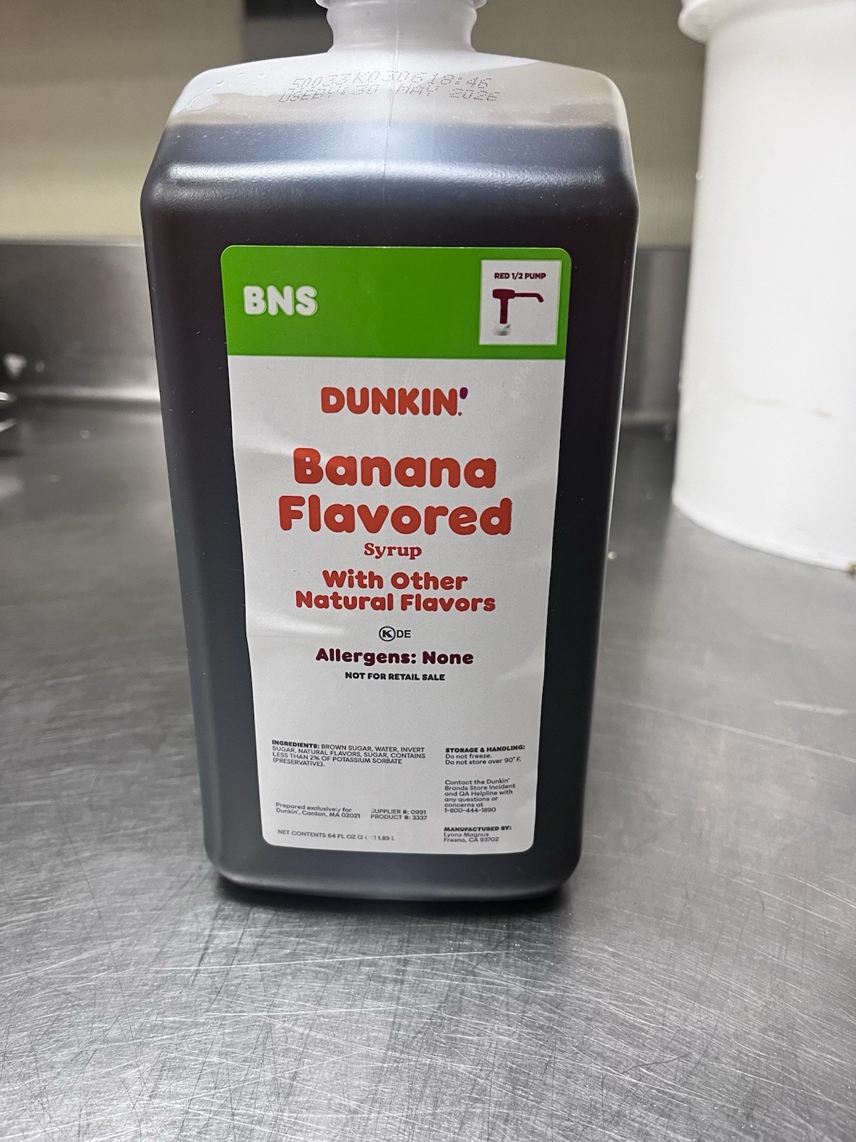 Dunkin Banana Flavored Coffee Syrup with pump
