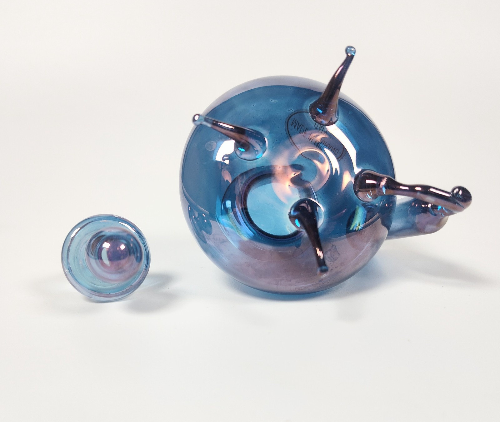 Rare 1960's Murano Glass Inkwell & Dip Pen Set – Cobalt Iridescent Signed Italy