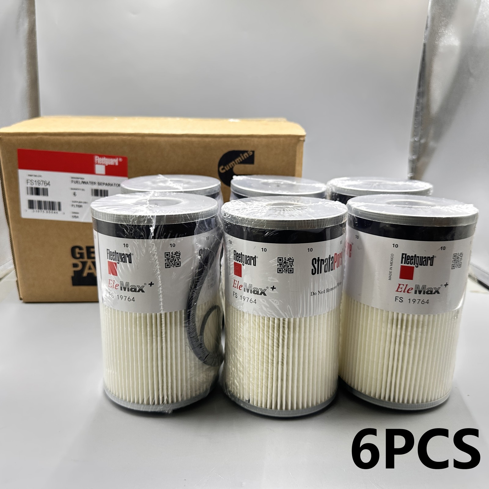 6PCS Genuine FS19764 Fleetguard Cummins Fuel Filter with Water Separator US New