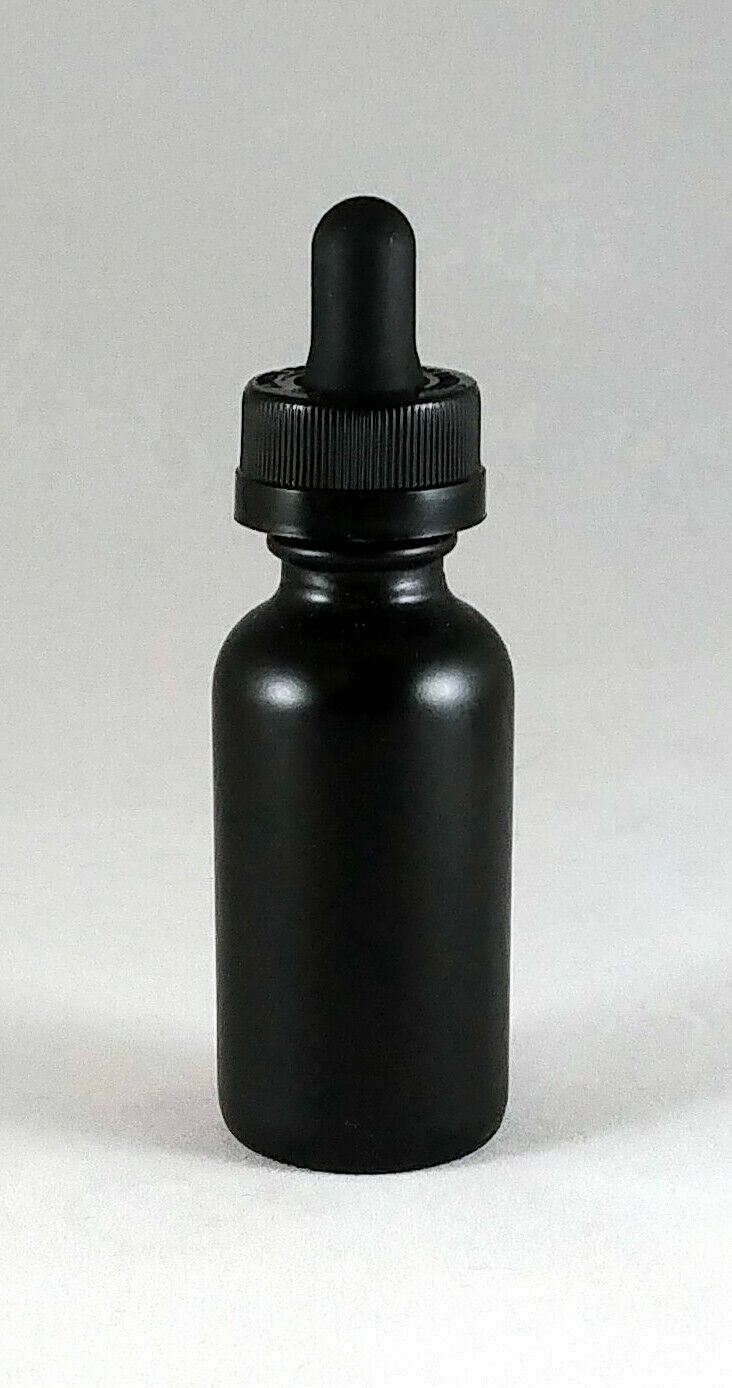 1oz Matte Black Boston Round Glass Bottle w/Dropper,Cap,Sprayer-1,6,12,24 btls