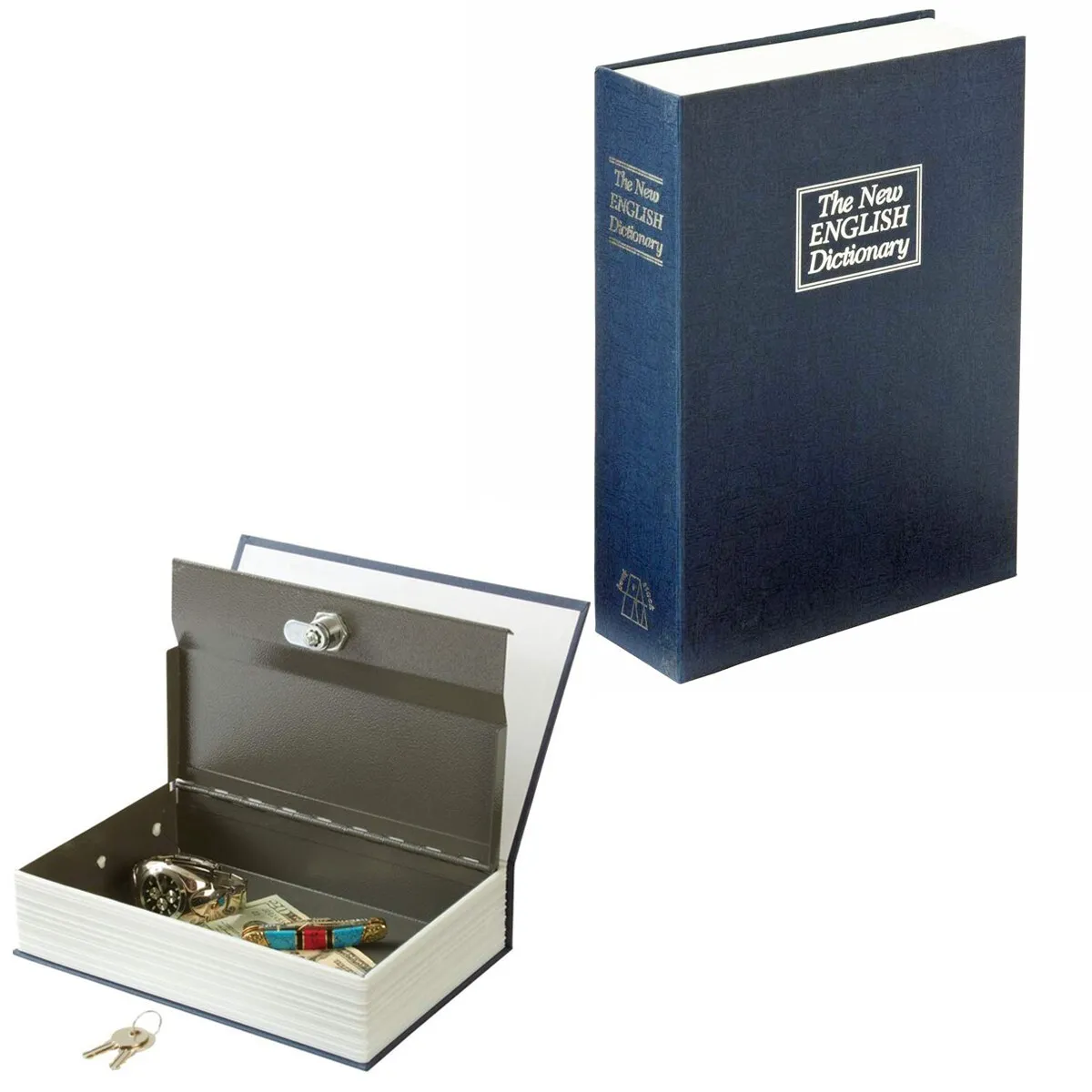 Safe Lock Box Book Vault with Key Metal Fire Proof Secret Money Hidden Gun Cash