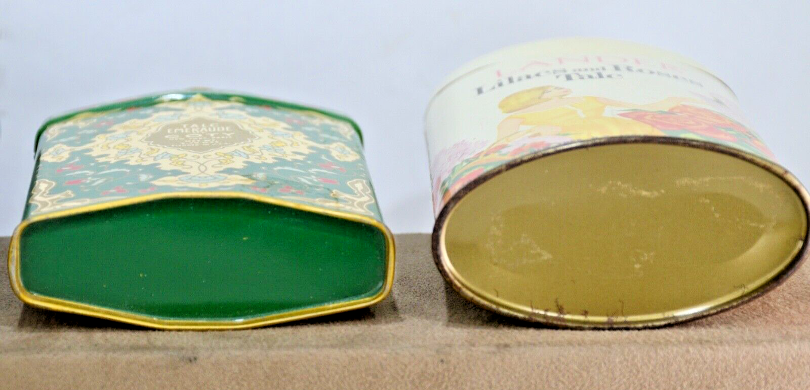 Vintage Advertising Perfume Talcum Powder Tin Emeraude Coty, Egyptian + Lot of 4