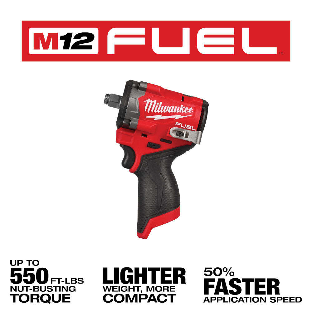 Milwaukee 2563-20 M12 FUEL 12V 1/2" Stubby Impact Wrench - Bare Tool