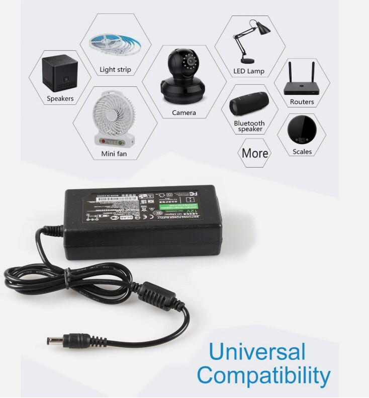 12V 5A 5 AMP 60W DC Power Supply Adapter Transformer LED Strip CCTV PC 5050 USA