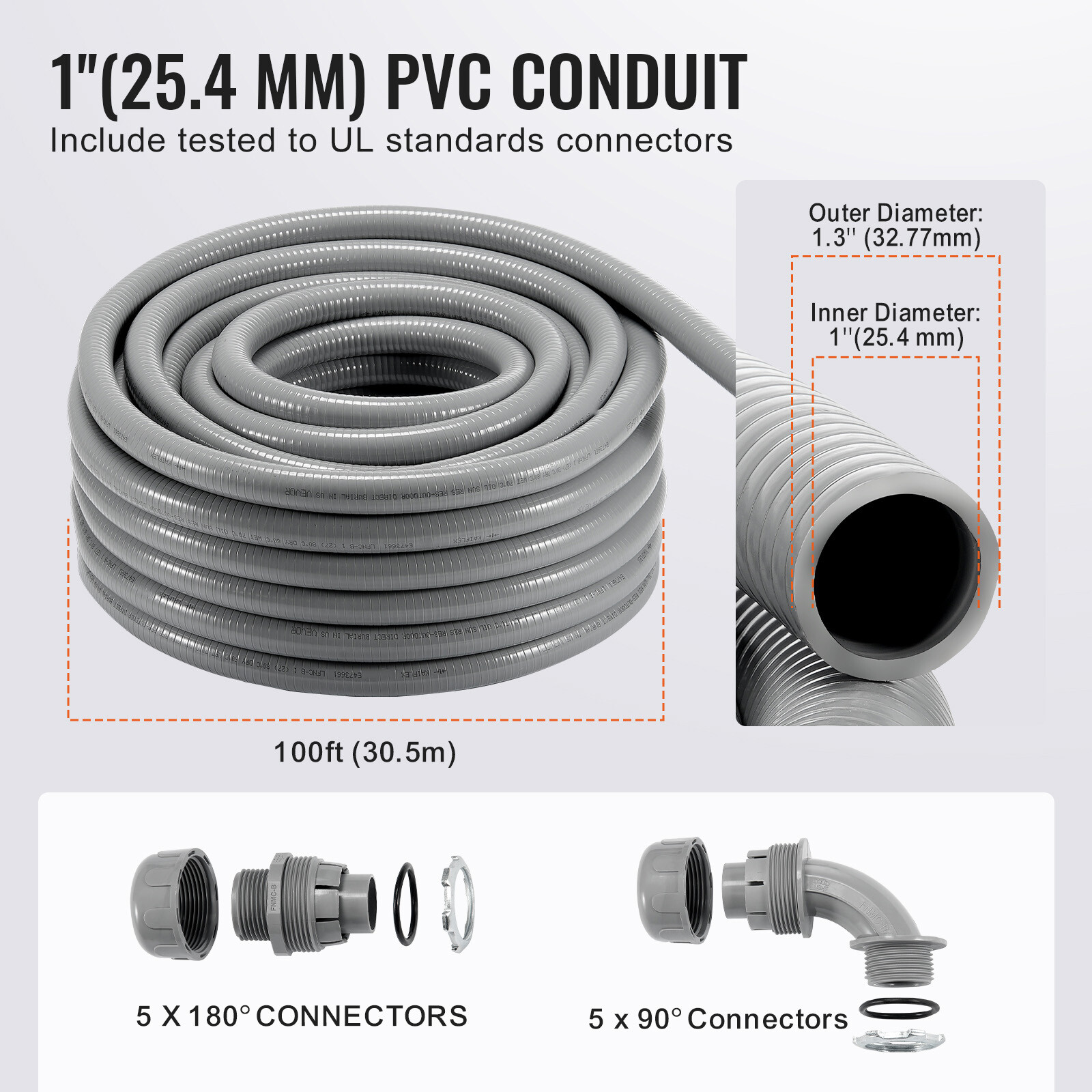 VEVOR 1 in Flexible Liquid-Tight Electrical PVC Conduit Non-Metallic IP65 100FT