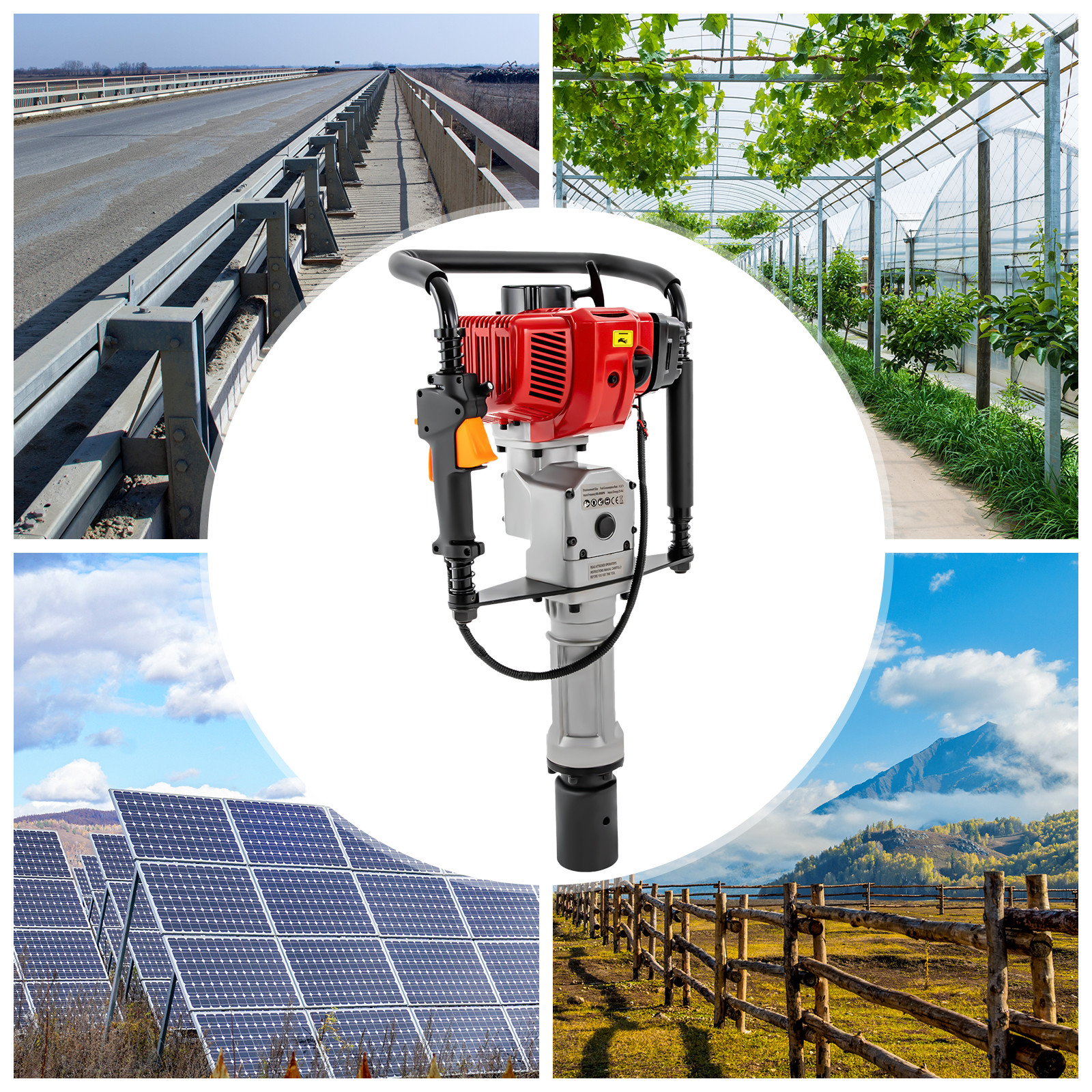 52CC 2.3HP Heavy Duty Gas Powered Fence Pile Driver T-Post Push Gasoline Engine