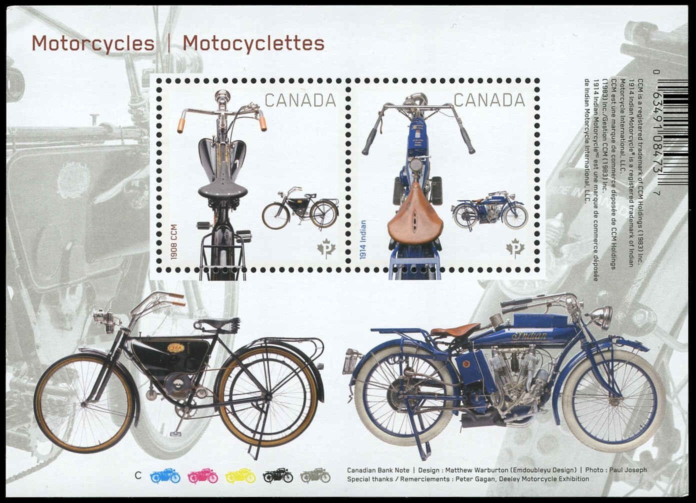 Canada Stamps Souvenir Sheet of 2 , Motorcycles, #2646 MNH