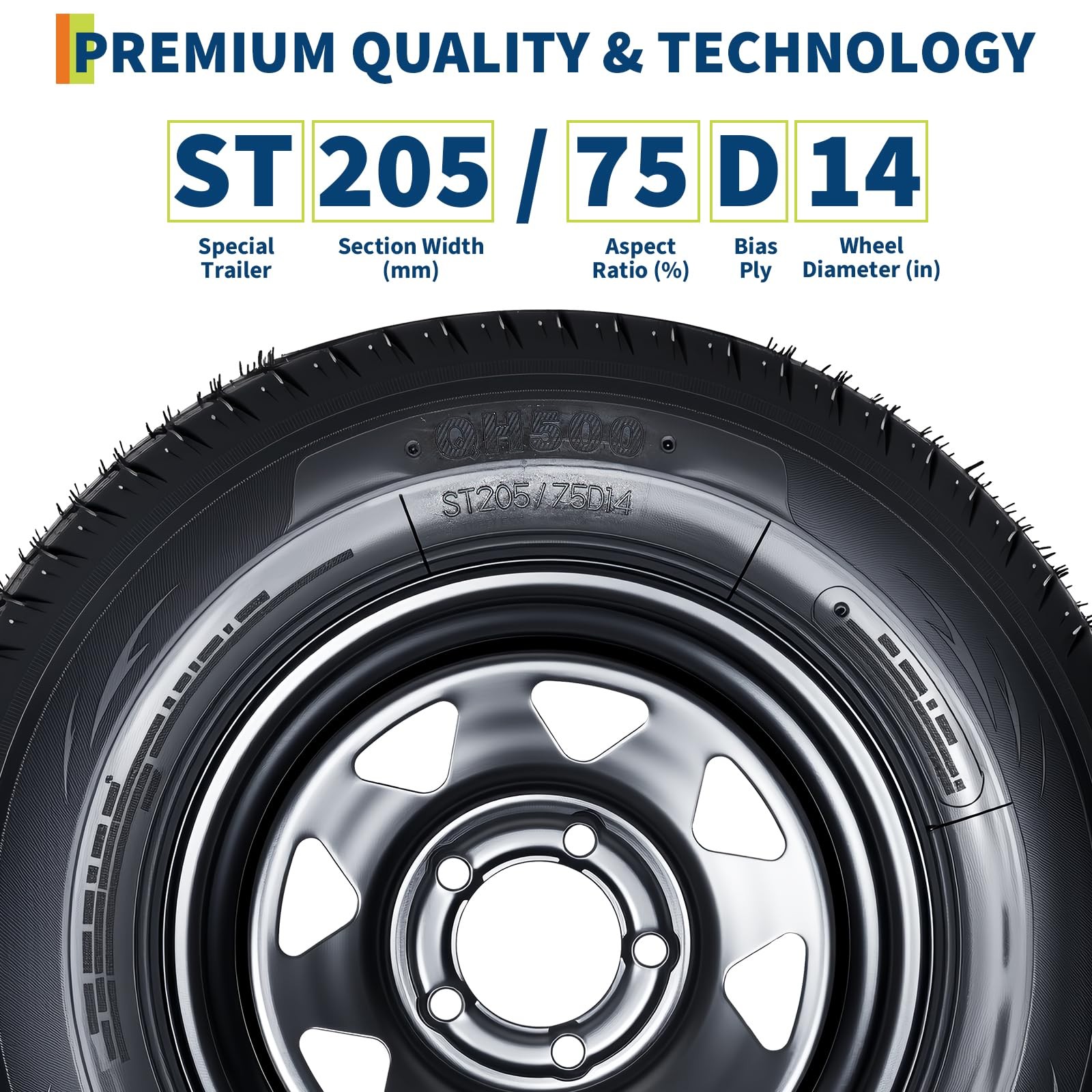 205/75D14 Trailer Tires with 14 Rims 5 Lug 4.5 Bolt Pattern Utility Boat Camper