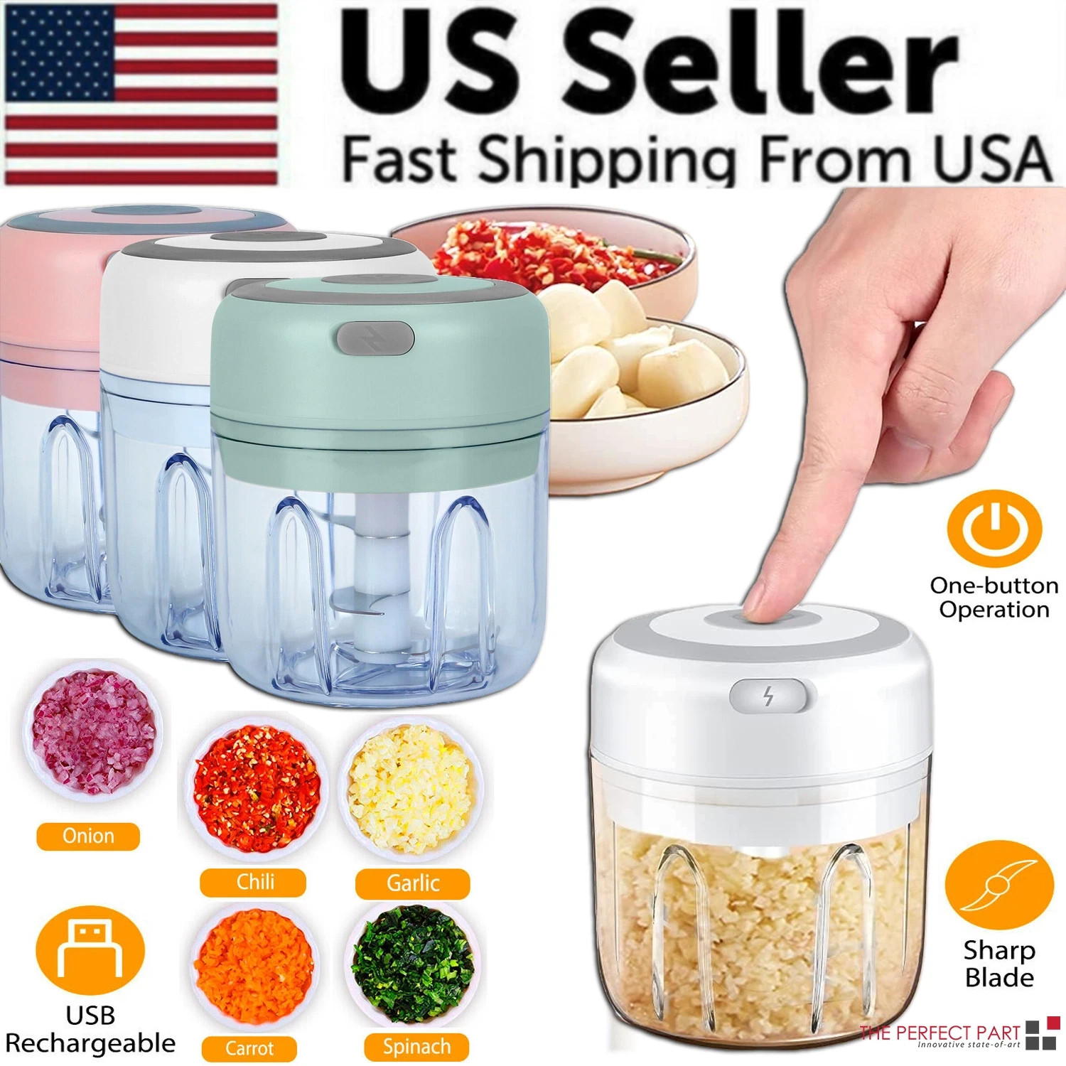 Electric Garlic Press Chopper Chili Onion Fruits Meat Mincer Blender Mixer250ML
