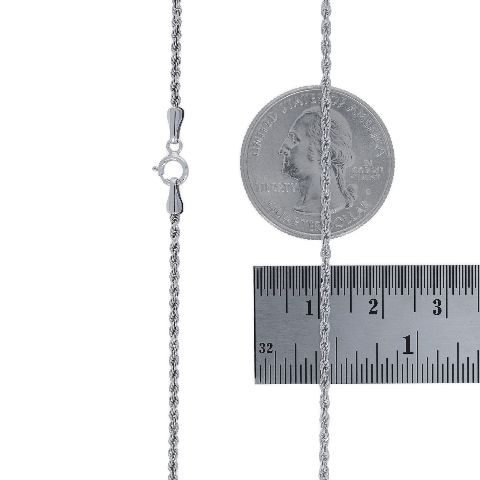 10K White Gold 1.5mm-7mm Diamond Cut Rope Chain Necklace Mens Womens 16"-30"