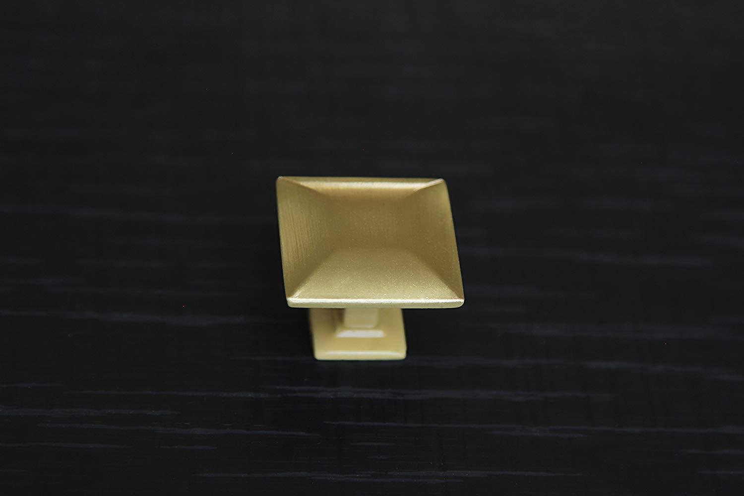 Satin Brass Cabinet Hardware Square 1.16" Modern Basic Knob Modern Gold Vibrant