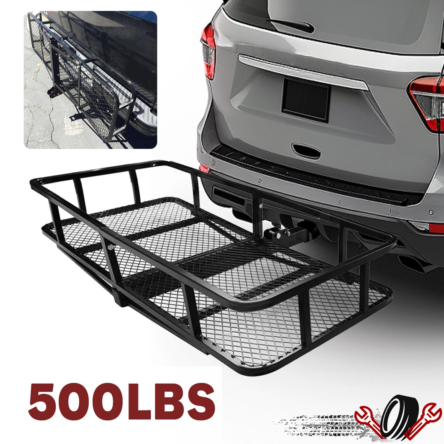 550 lb Cargo Carrier Hitch Mount Cargo Basket Foldable Luggage Rack  2" Receiver