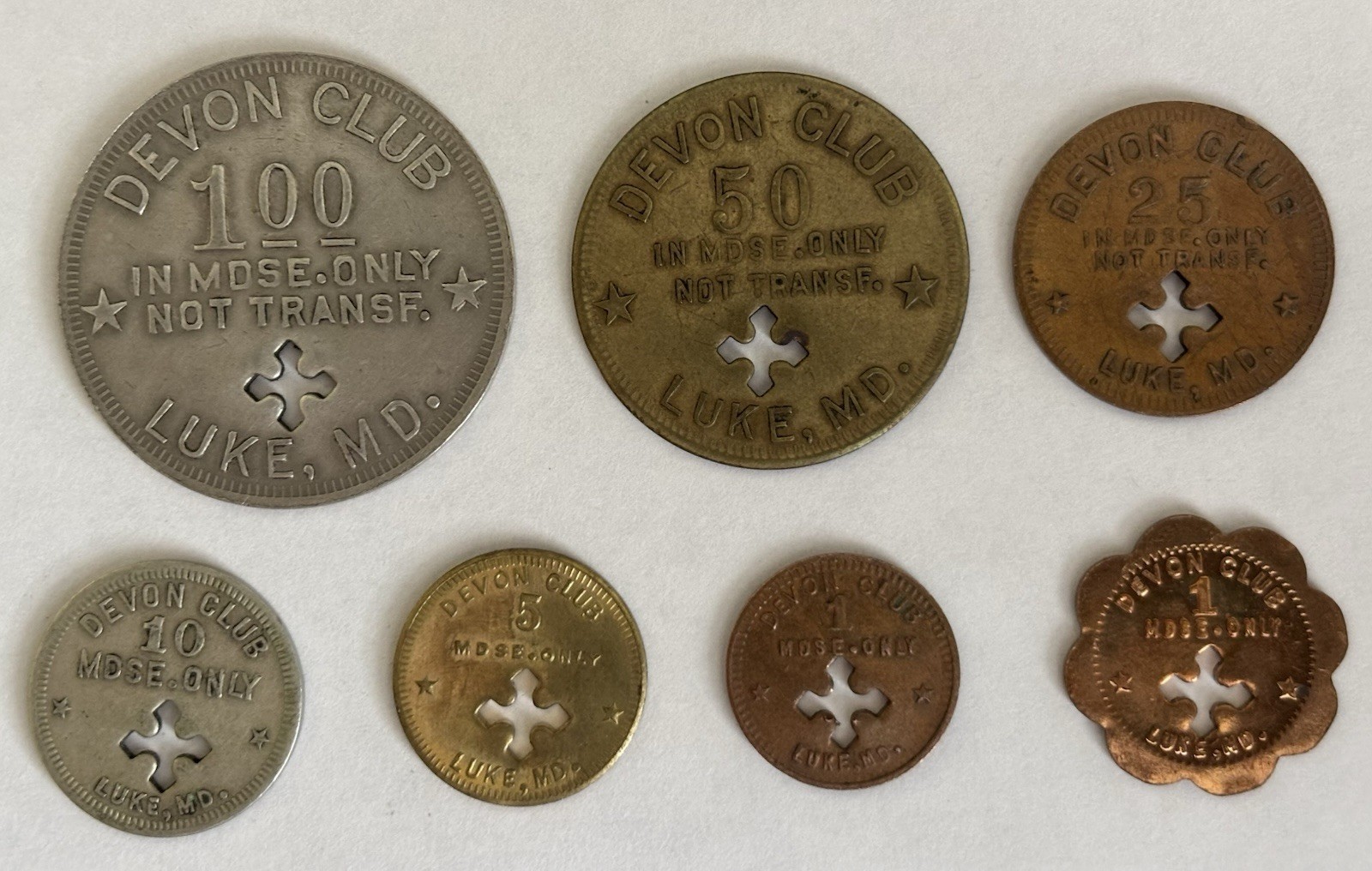 1911 Luke Maryland Devon Clubhouse script Tokens Entire Set coal mine Westvaco