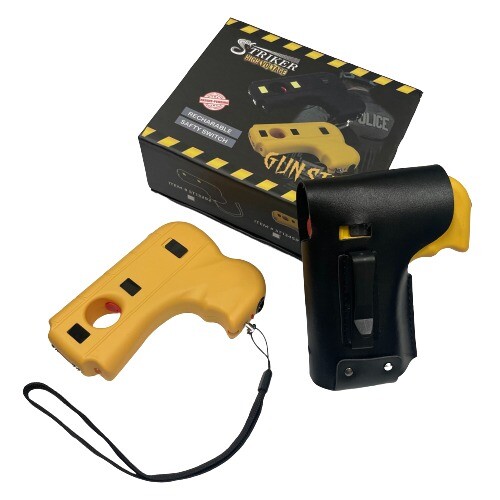 DEFENDER 10 MV Rechargeable Pistol Grip STUN GUN w/ LED Light & Holster YELLOW