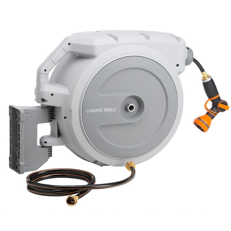 Giraffe Tools Retractable Garden Water Hose Reel Wall Mounted-1/2" x 130 ft