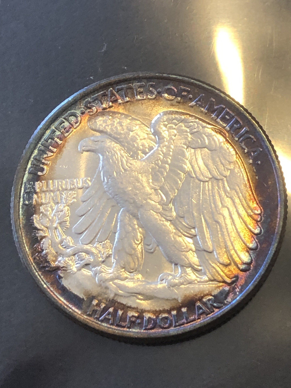 1945 W Walking Liberty Half Dollar Rainbow Toned BU