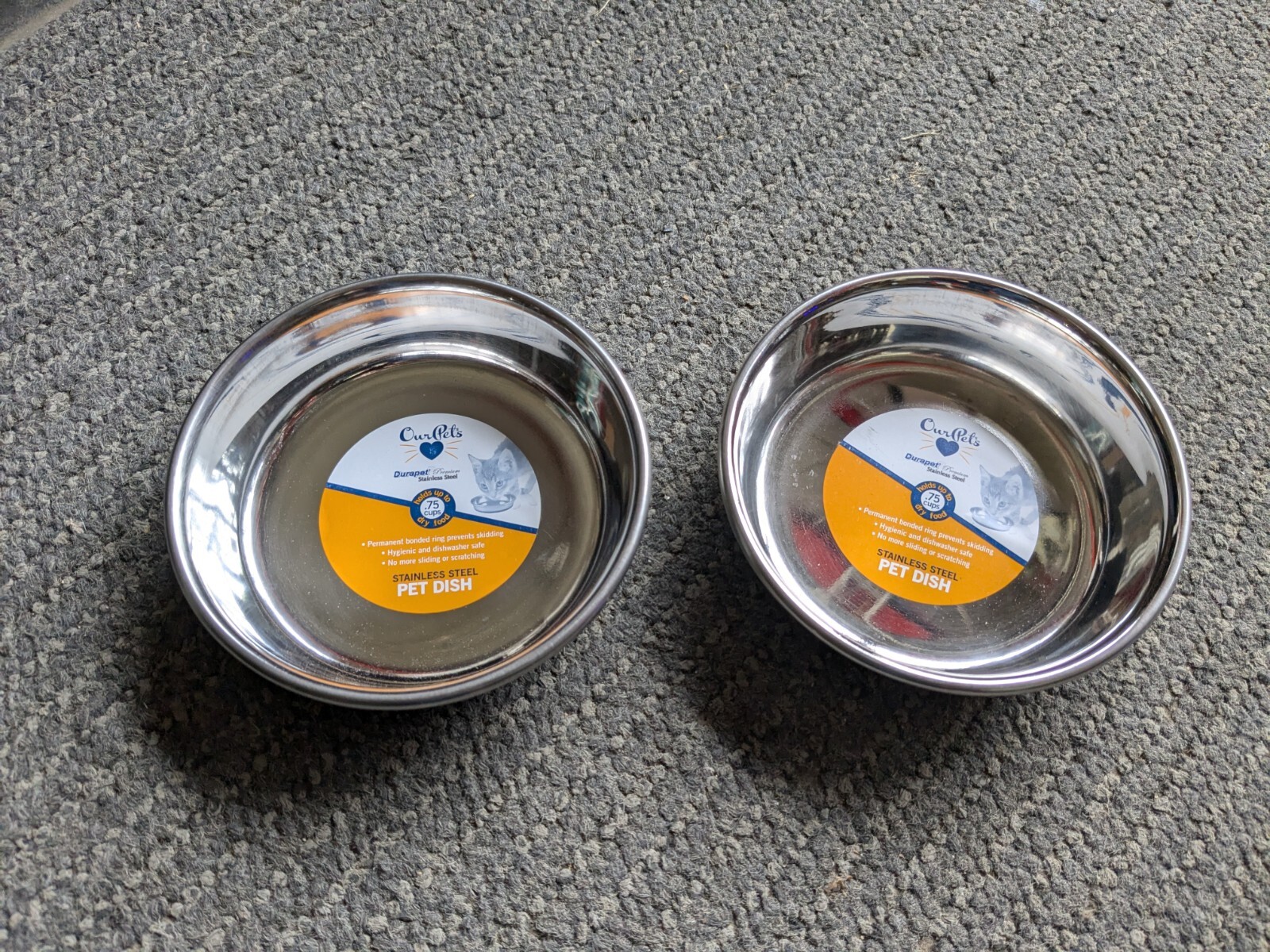2x OurPets Durapet NO SKID Stainless Steel Food and Water CAT Bowl 6 ounce